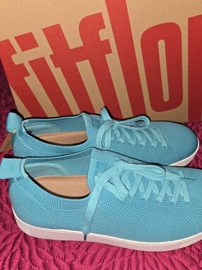 FitFlop Women's Turquoise Knit Lace-Up Size 8 Sneakers